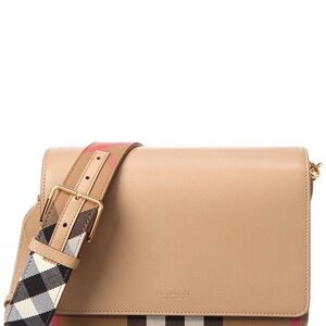 Burberry Tan Leather Crossbody with Iconic Check Strap